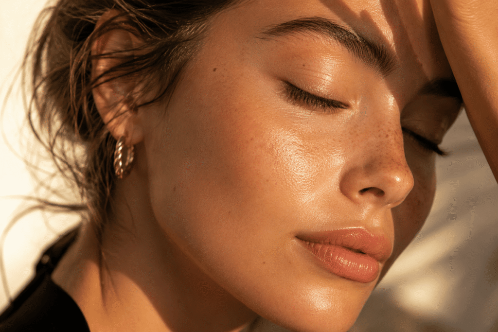 Close-up of natural facial skin illustrating post-summer pigmentation concerns and professional skin assessment
