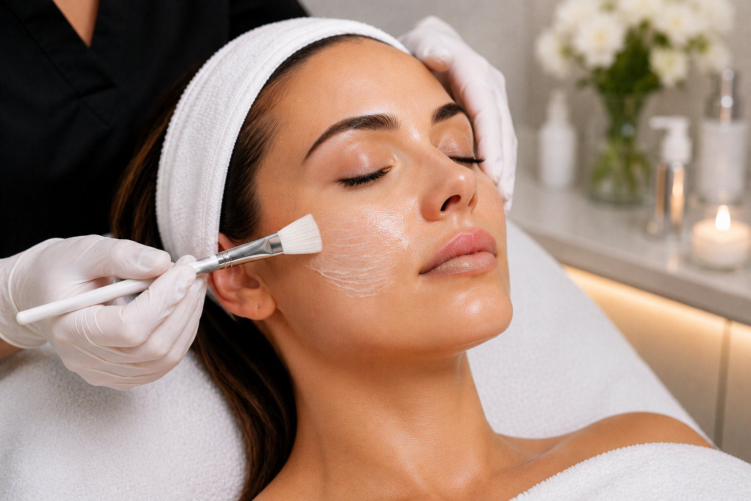 Woman receiving an advanced skin treatment facial at MC Aesthetics in George