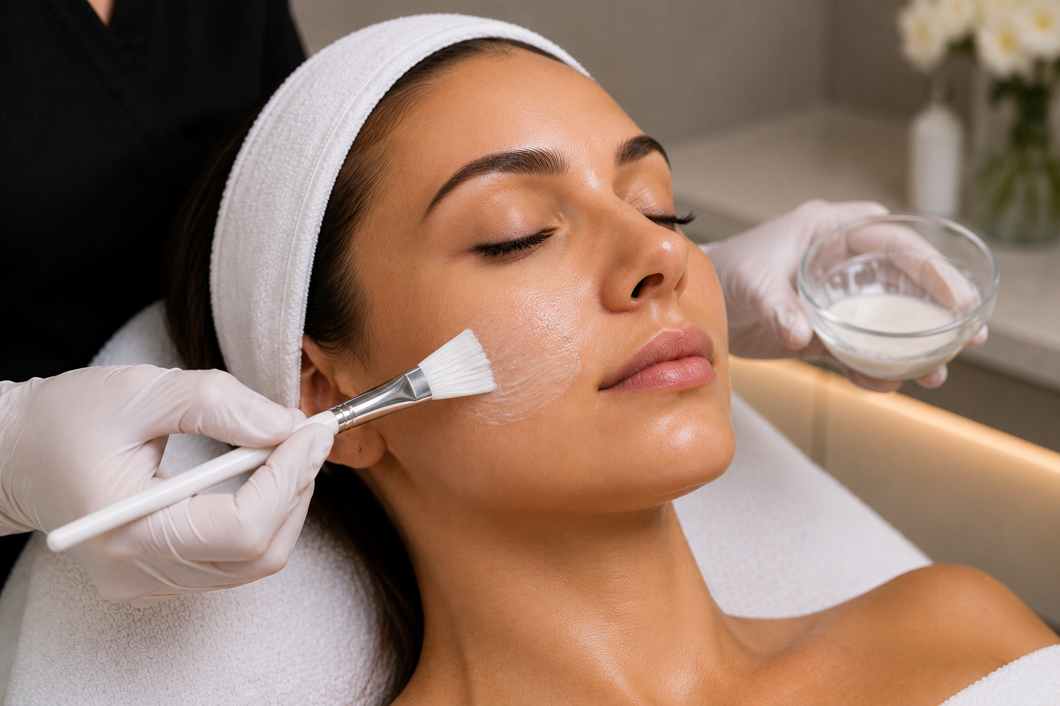 Woman receiving a professional Alkaline Wash facial hair removal treatment at MC Aesthetics in George