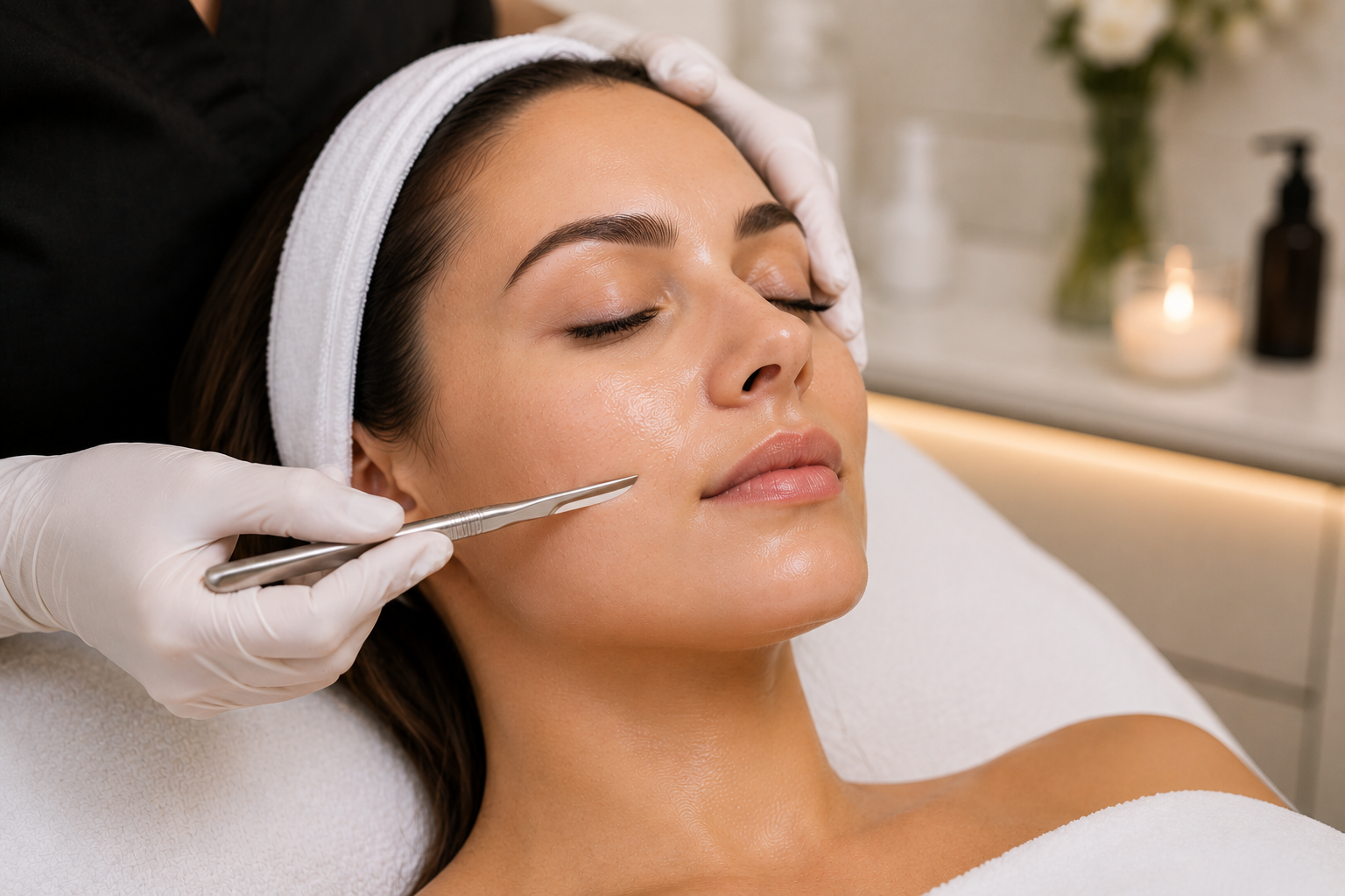 Woman receiving a professional dermaplaning treatment at MC Aesthetics in George