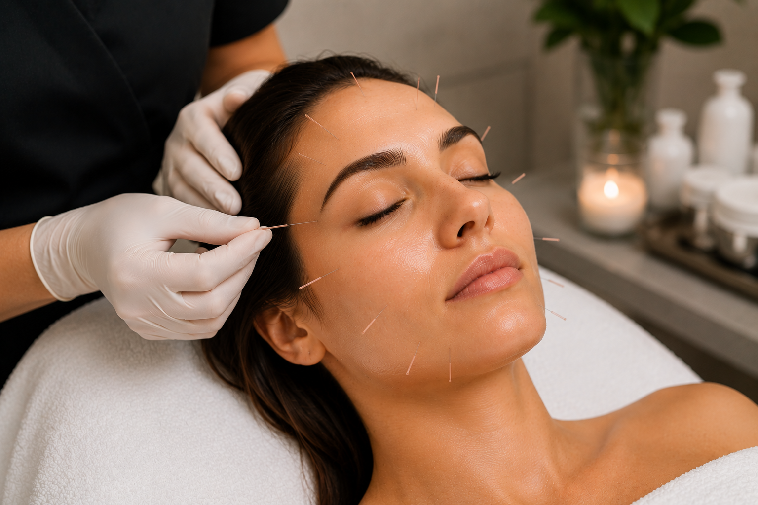 Woman receiving a professional facial acupuncture treatment at MC Aesthetics in George