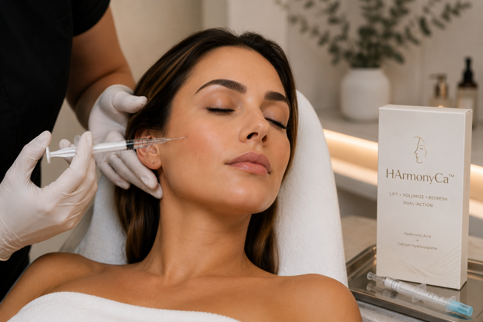 Woman receiving a professional HArmonyCa injectable treatment at MC Aesthetics in George