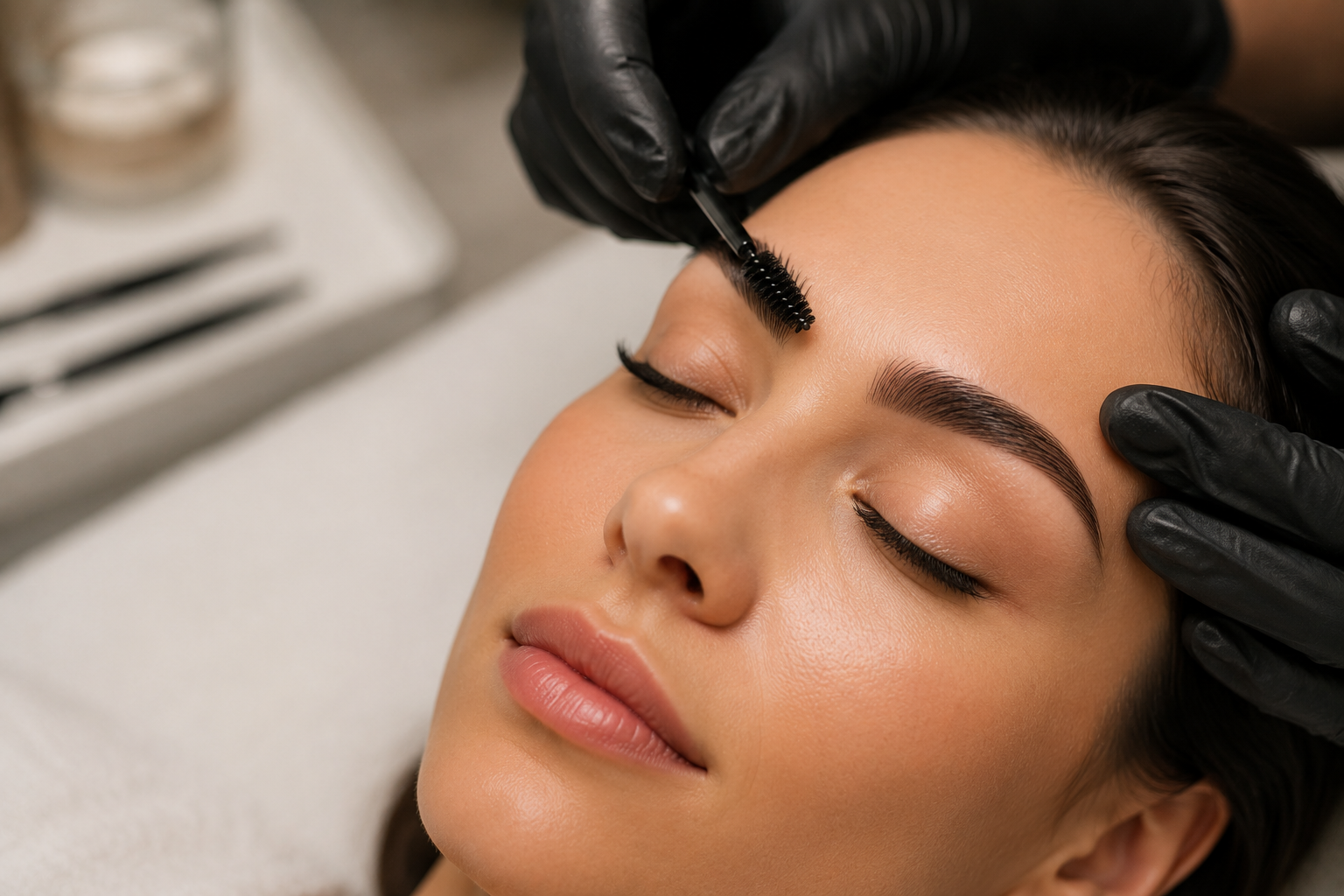 Woman receiving a professional eyebrow treatment at MC Aesthetics in George