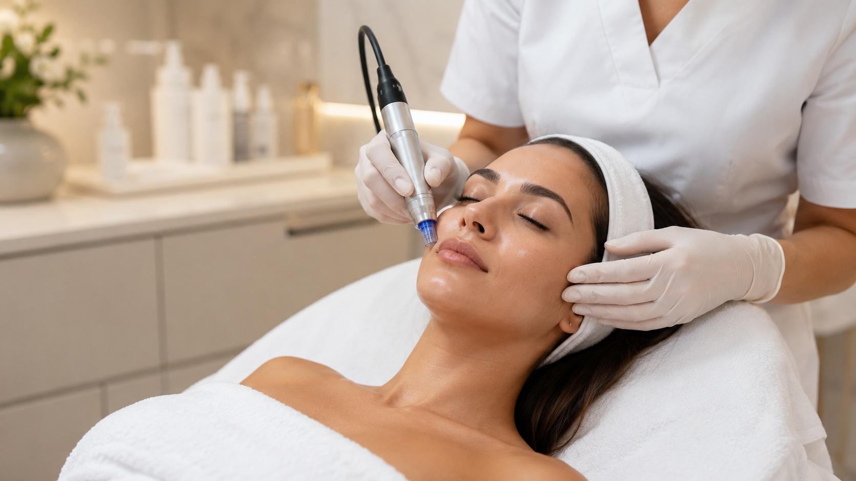 Woman receiving a professional microneedling treatment at MC Aesthetics in George