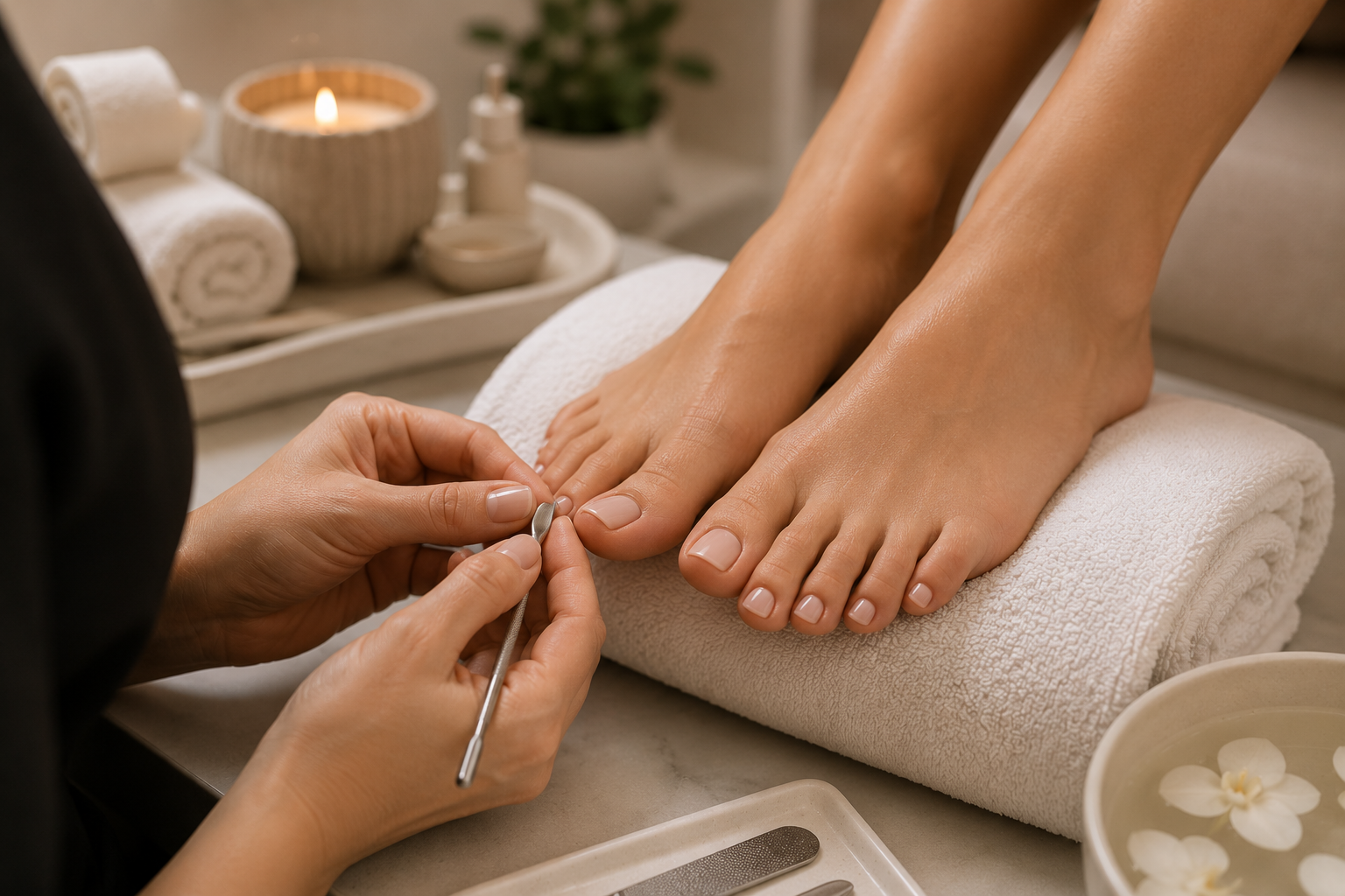Woman receiving a professional pedicure treatment at MC Aesthetics in George