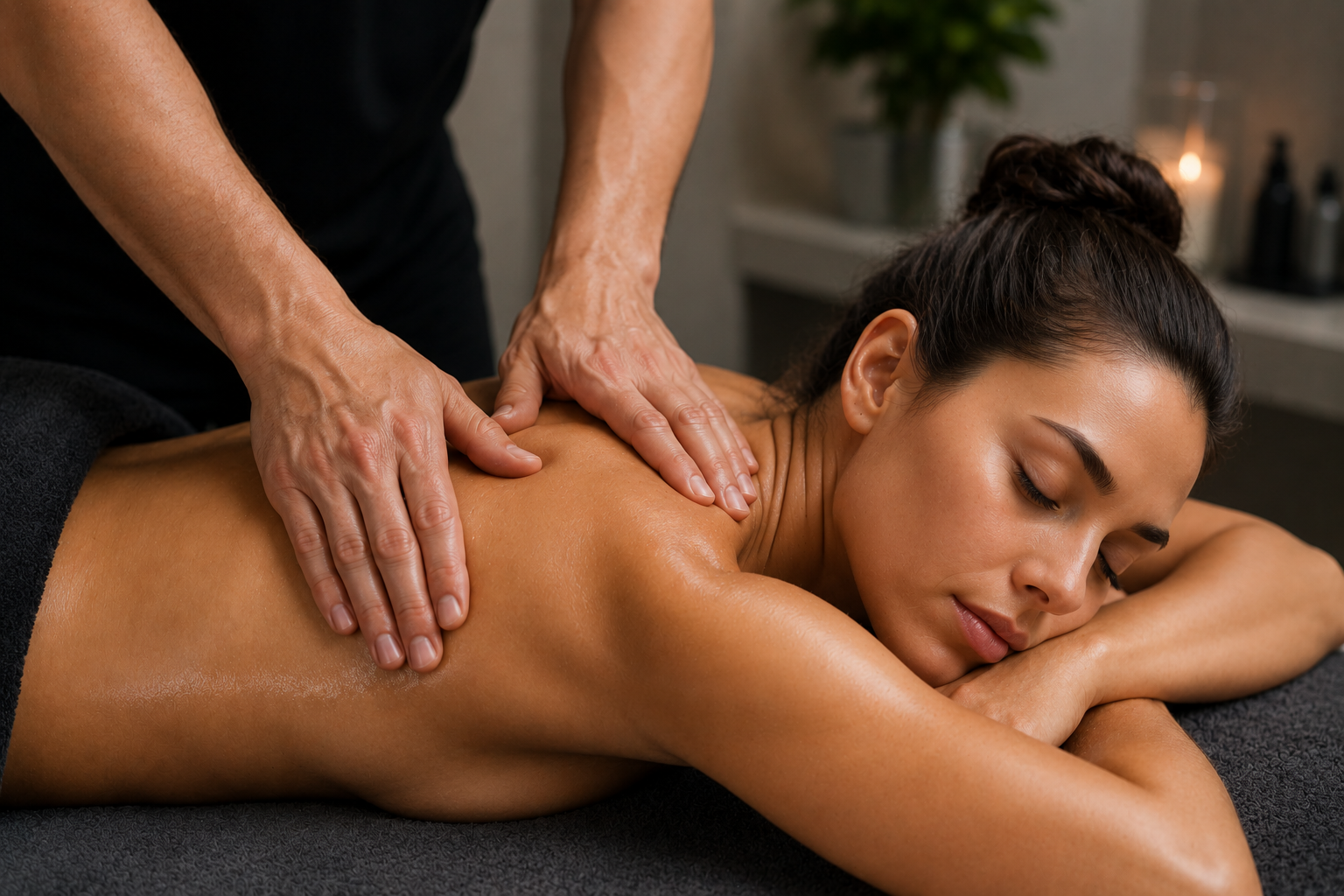 Woman receiving a professional sports massage and recovery treatment from a female therapist at MC Aesthetics in George
